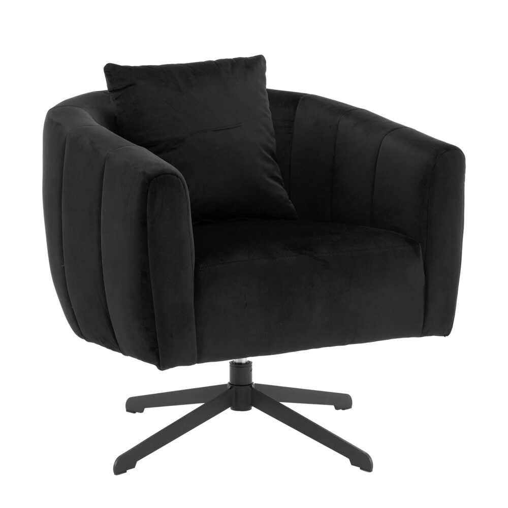 360° Swivel Accent Chair, Modern Velvet Fabric Living Room Armchair, Comfy Wide Upholstered with Fluffy Cushion and Metal Legs, Barrel Chairs for Living Room, Lounge, Office Black #JL06-98364052 - Image 13