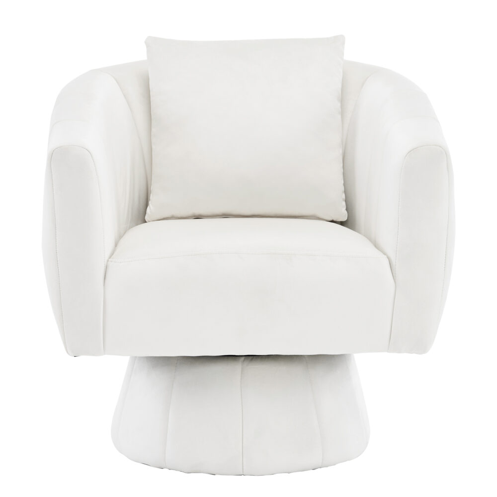 360° Swivel Accent Chair, Modern Velvet Fabric Living Room Armchair with Fluffy Cushions, Comfy Wide Upholstered, Barrel Accent Chairs for Living Room, Bedroom, Lounge, Office Off-White #JL06-43392316 - Image 18