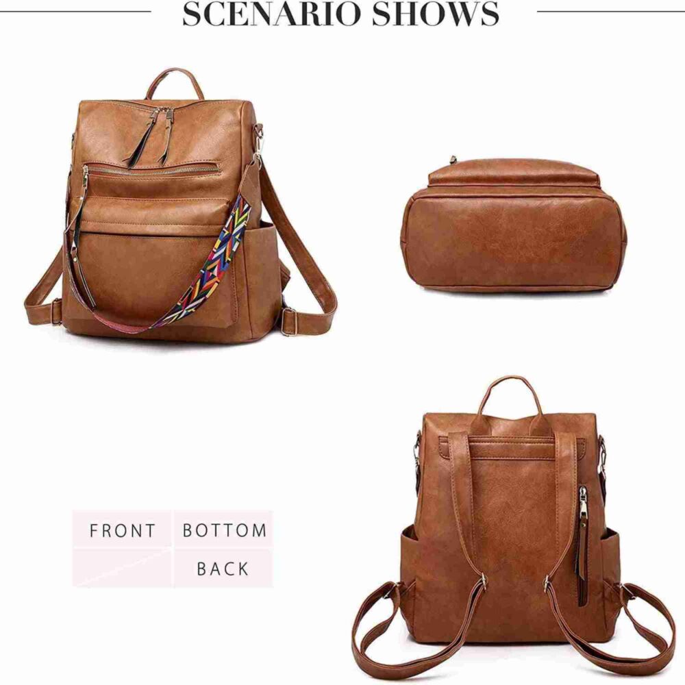 Backpack Purse for Women Fashion PU Leather Designer Anti-theft School Backpack Convertible Shoulder Bags Brown #JL06-80689567 - Image 7