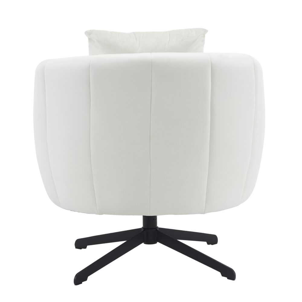 360° Swivel Accent Chair, Modern Velvet Fabric Living Room Armchair, Comfy Wide Upholstered with Fluffy Cushion and Metal Legs, Barrel Chairs for Living Room, Lounge, Office Off white #JL06-44859684 - Image 12