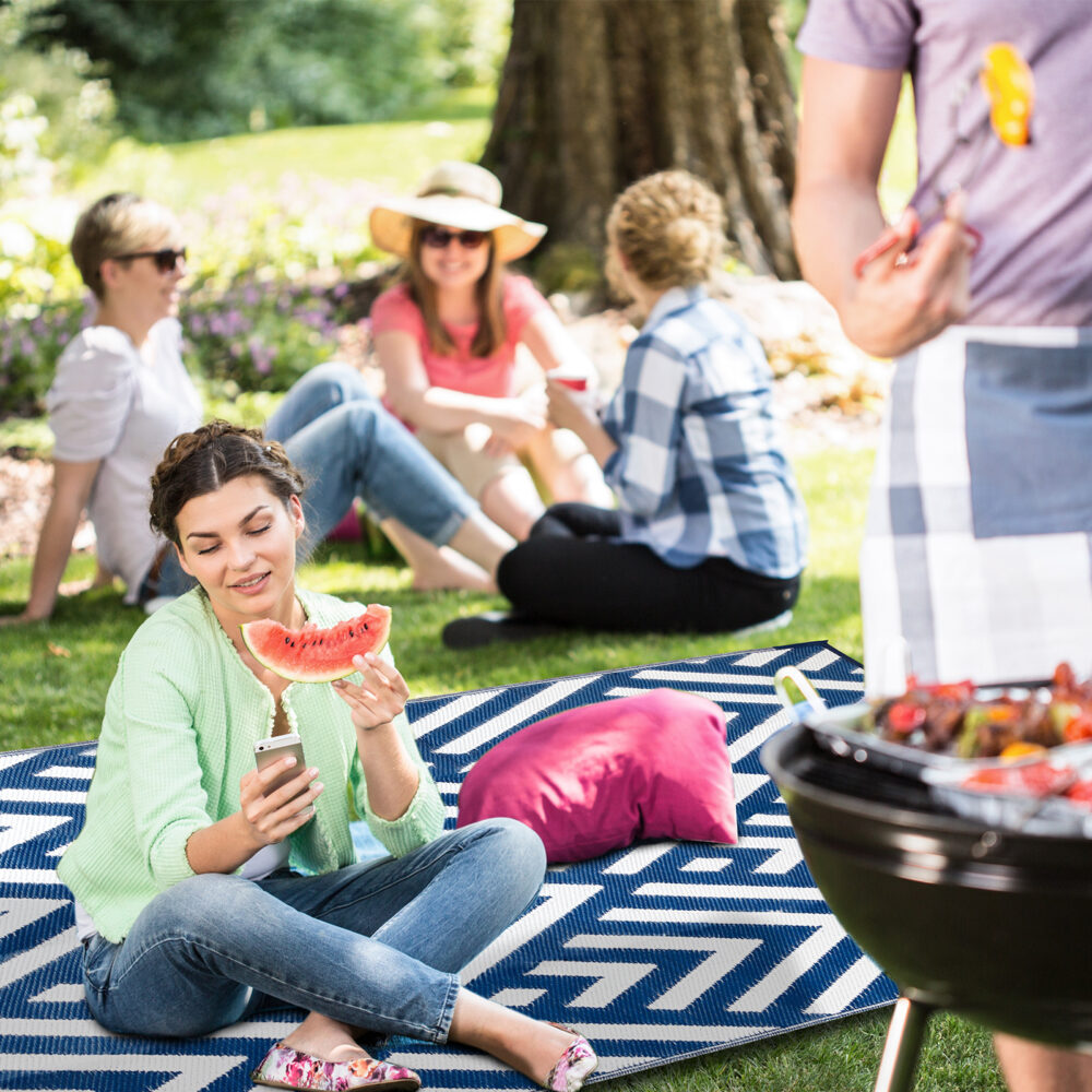 Outdoor Rug for Patio Clearance,Waterproof Mat,Reversible Mats, Plastic Straw Rug, Modern Area Rug for RV, Patio, Backyard, Deck, Picnic, Beach, Trailer, Camping, Blue & White, 5' x 8' #JL06-19139259 - Image 9