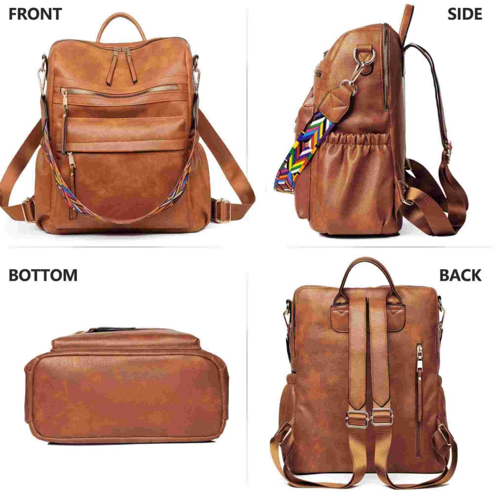 Backpack Purse for Women Fashion PU Leather Designer Anti-theft School Backpack Convertible Shoulder Bags Brown #JL06-80689567 - Image 8