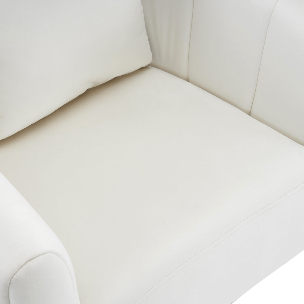 360° Swivel Accent Chair, Modern Velvet Fabric Living Room Armchair, Comfy Wide Upholstered with Fluffy Cushion and Metal Legs, Barrel Chairs for Living Room, Lounge, Office Off white #JL06-44859684 - Image 14