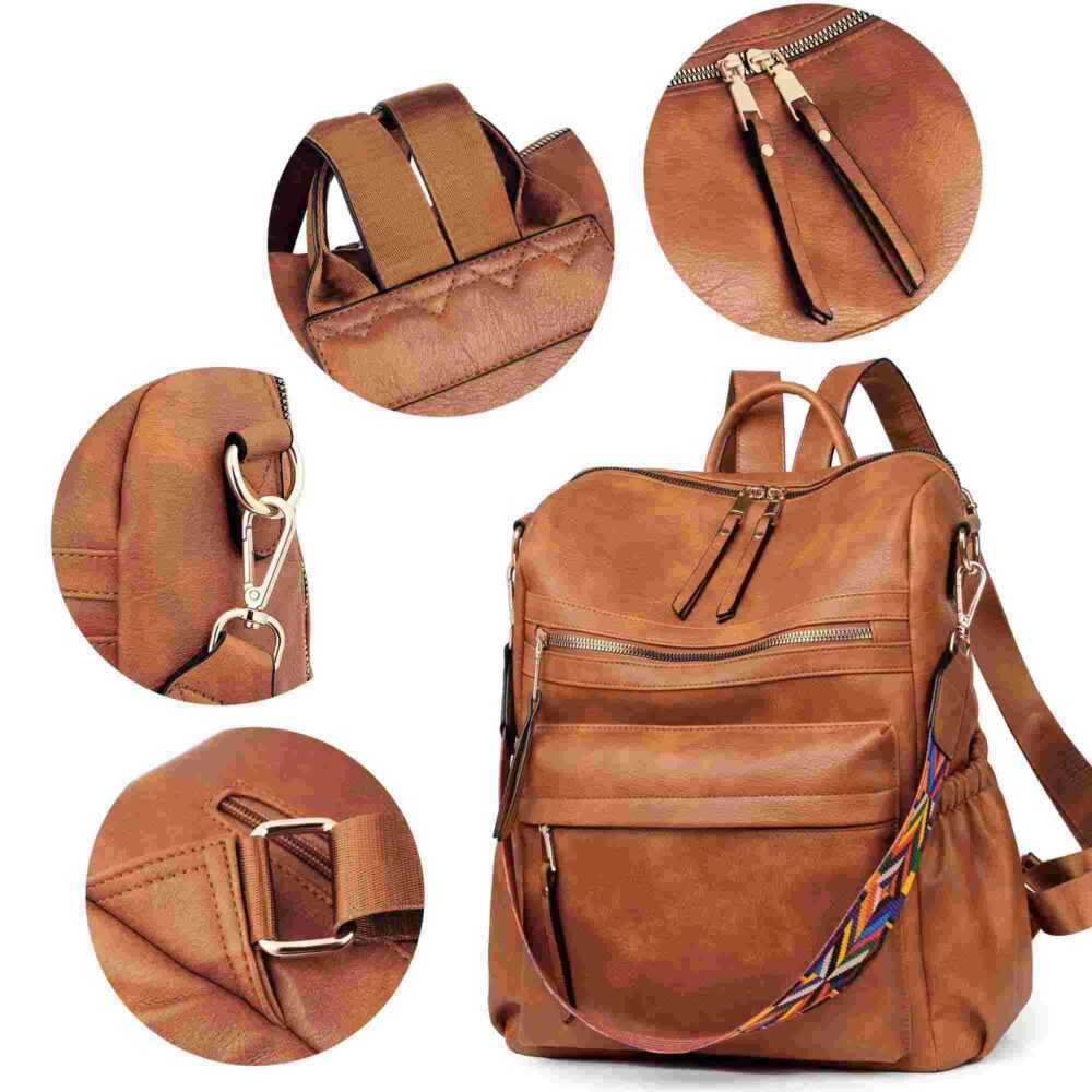 Backpack Purse for Women Fashion PU Leather Designer Anti-theft School Backpack Convertible Shoulder Bags Brown #JL06-80689567 - Image 9