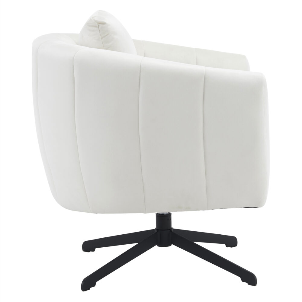 360° Swivel Accent Chair, Modern Velvet Fabric Living Room Armchair, Comfy Wide Upholstered with Fluffy Cushion and Metal Legs, Barrel Chairs for Living Room, Lounge, Office Off white #JL06-44859684 - Image 15