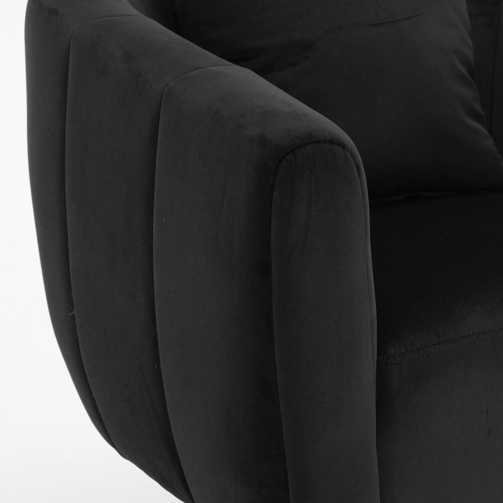 360° Swivel Accent Chair, Modern Velvet Fabric Living Room Armchair, Comfy Wide Upholstered with Fluffy Cushion and Metal Legs, Barrel Chairs for Living Room, Lounge, Office Black #JL06-98364052 - Image 18