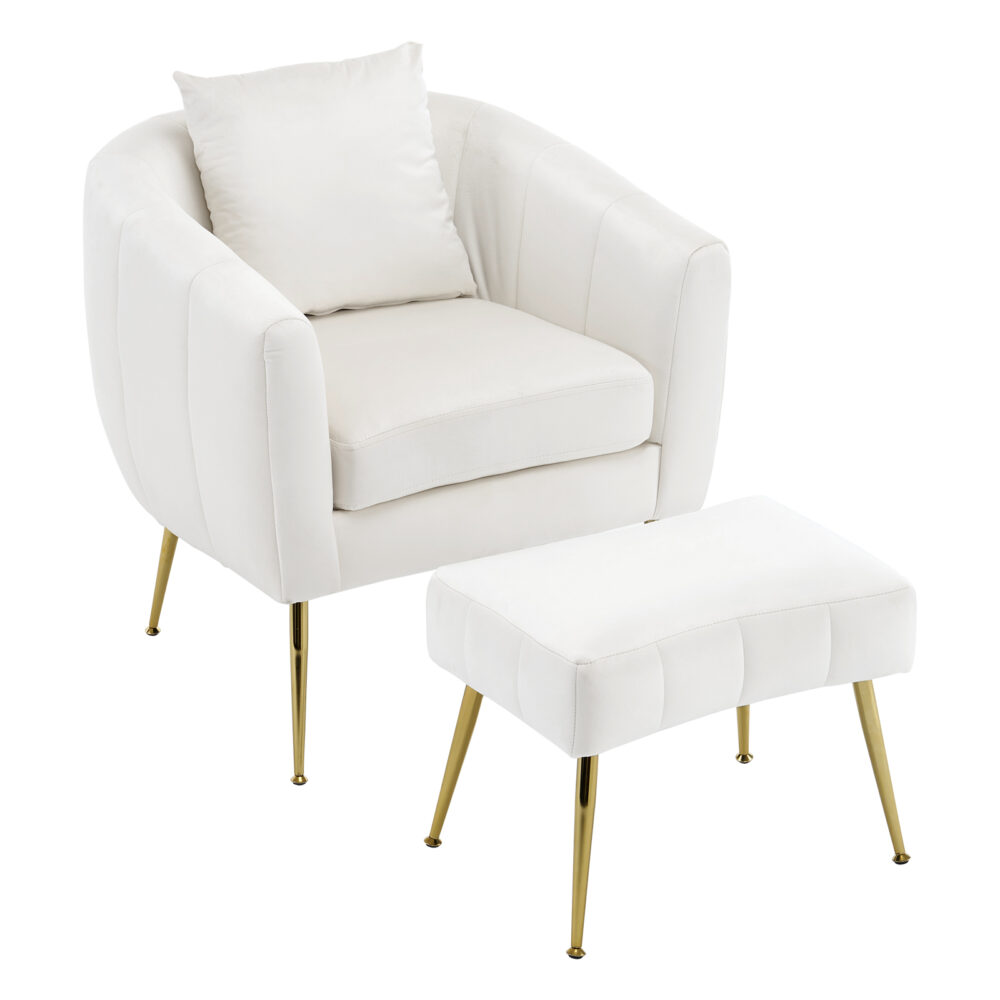 Velvet Accent Chair Set Barrel Chair with Ottoman Modern Club Chair Reading Armchair with Lumbar Pillow for Living Room, Bedroom, Study Room, Home Office Off-White #JL06-02698511 - Image 18