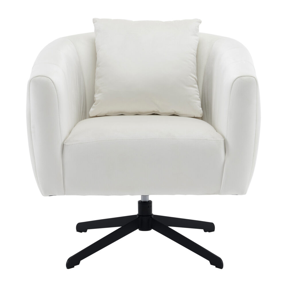 360° Swivel Accent Chair, Modern Velvet Fabric Living Room Armchair, Comfy Wide Upholstered with Fluffy Cushion and Metal Legs, Barrel Chairs for Living Room, Lounge, Office Off white #JL06-44859684 - Image 16