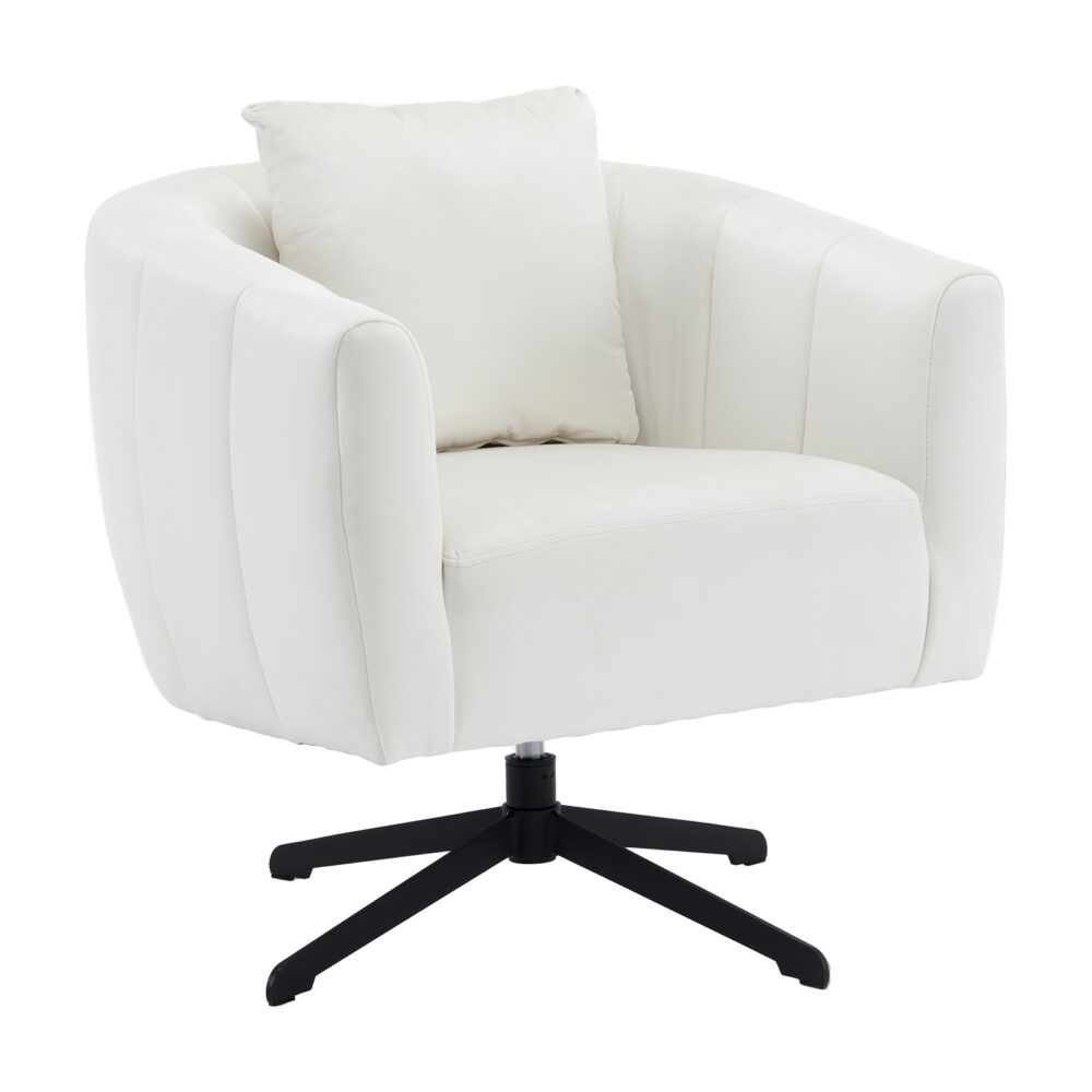 360° Swivel Accent Chair, Modern Velvet Fabric Living Room Armchair, Comfy Wide Upholstered with Fluffy Cushion and Metal Legs, Barrel Chairs for Living Room, Lounge, Office Off white #JL06-44859684 - Image 17