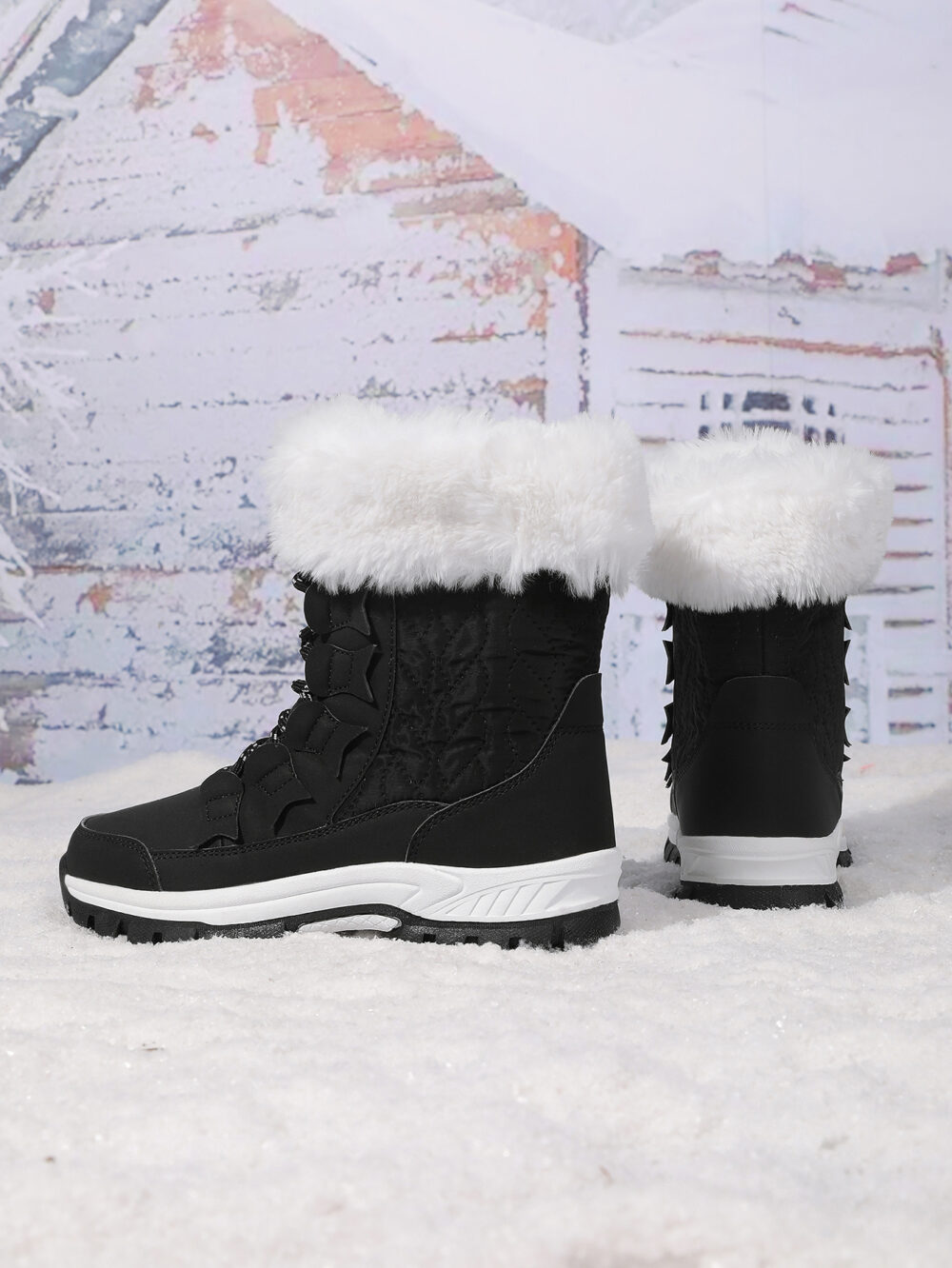 Winter warm and velvet snow boots women's non-slip waterproof thick sole fashion cotton boots #JL07-8829黑色/8829白色 - Image 5