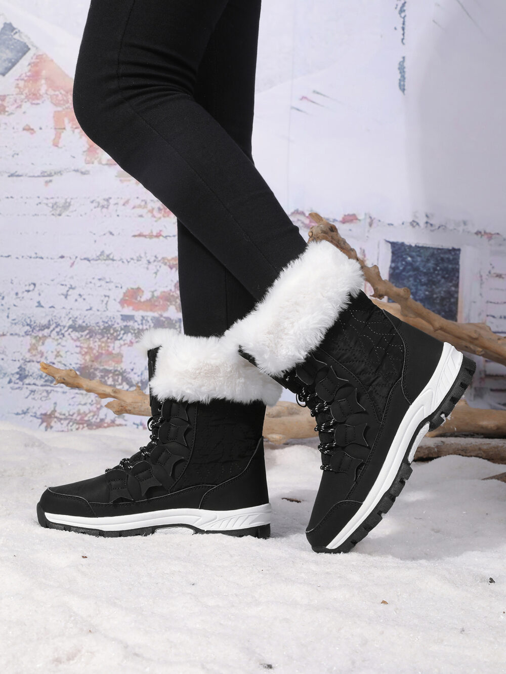 Winter warm and velvet snow boots women's non-slip waterproof thick sole fashion cotton boots #JL07-8829黑色/8829白色 - Image 9